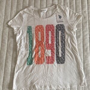 U.S. Polo Assn. Women's White Tee with Multicolor 1890 Graphic